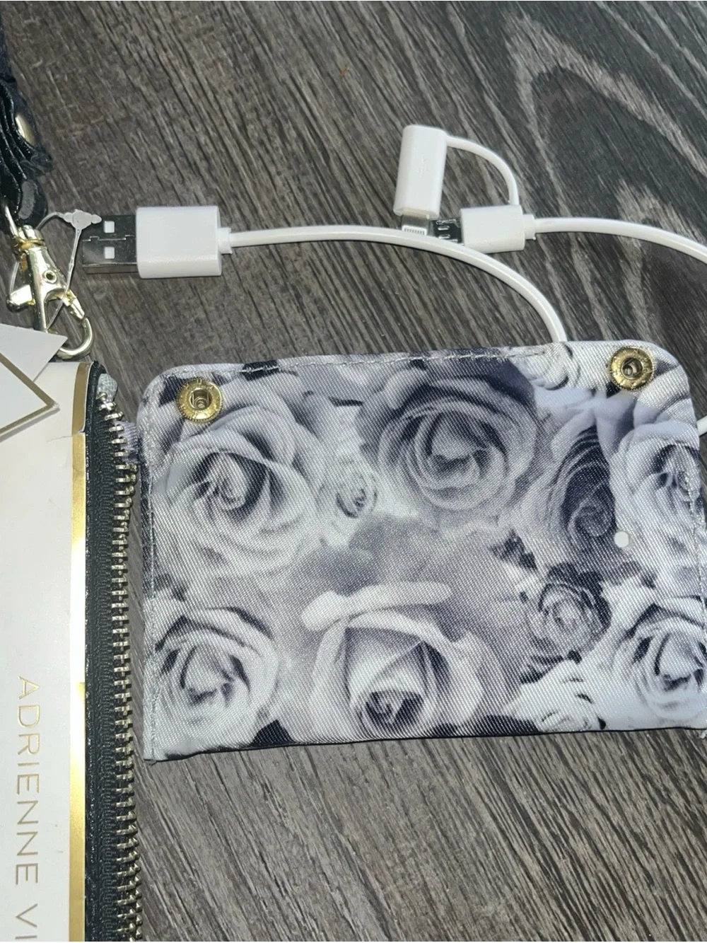 Adrienne Vittadini Black Pebbled Charging Wristlet